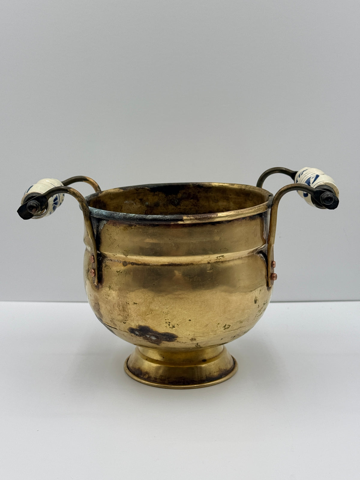 Small Brass Jardiniere with Delft Style Handles