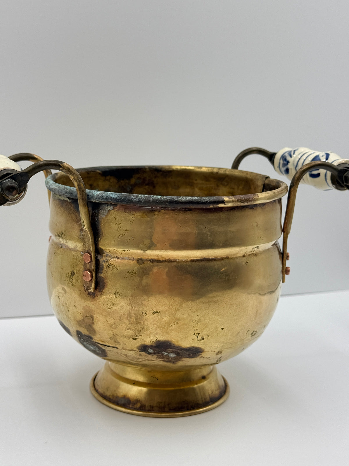 Small Brass Jardiniere with Delft Style Handles