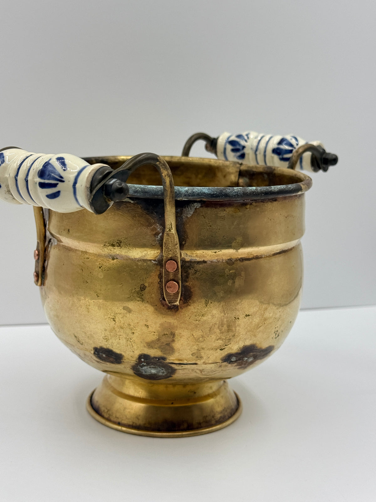 Small Brass Jardiniere with Delft Style Handles