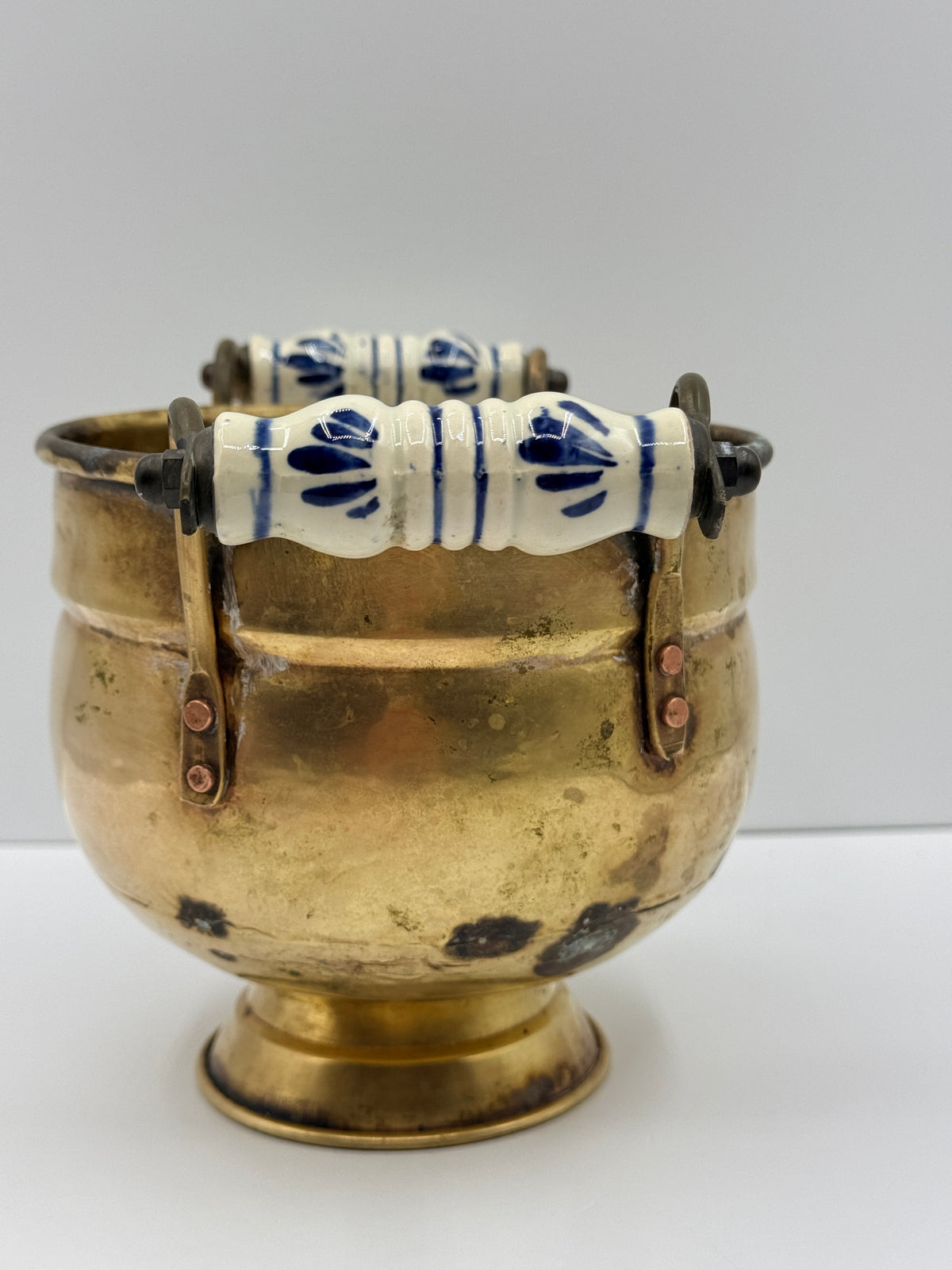 Small Brass Jardiniere with Delft Style Handles