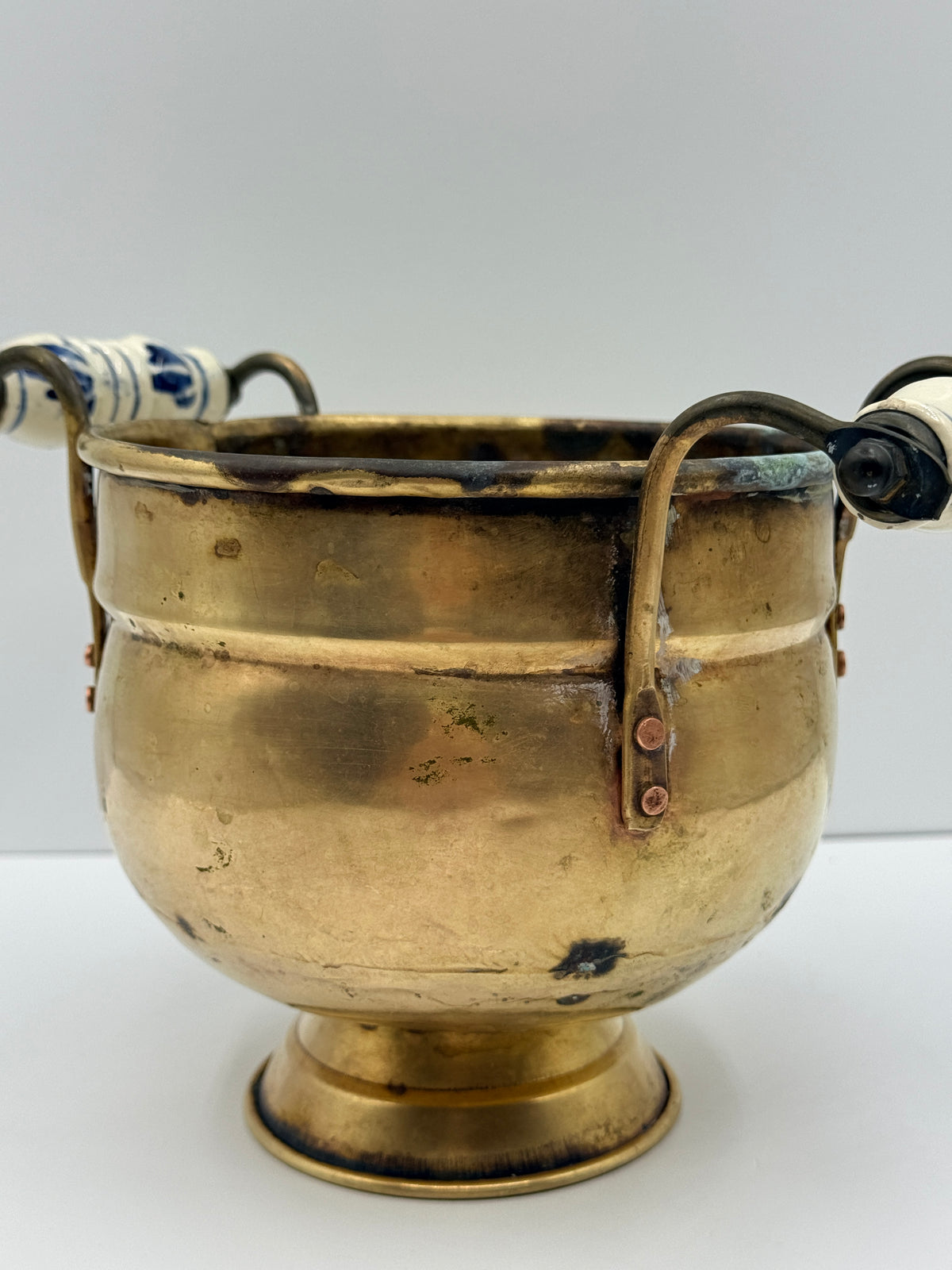 Small Brass Jardiniere with Delft Style Handles