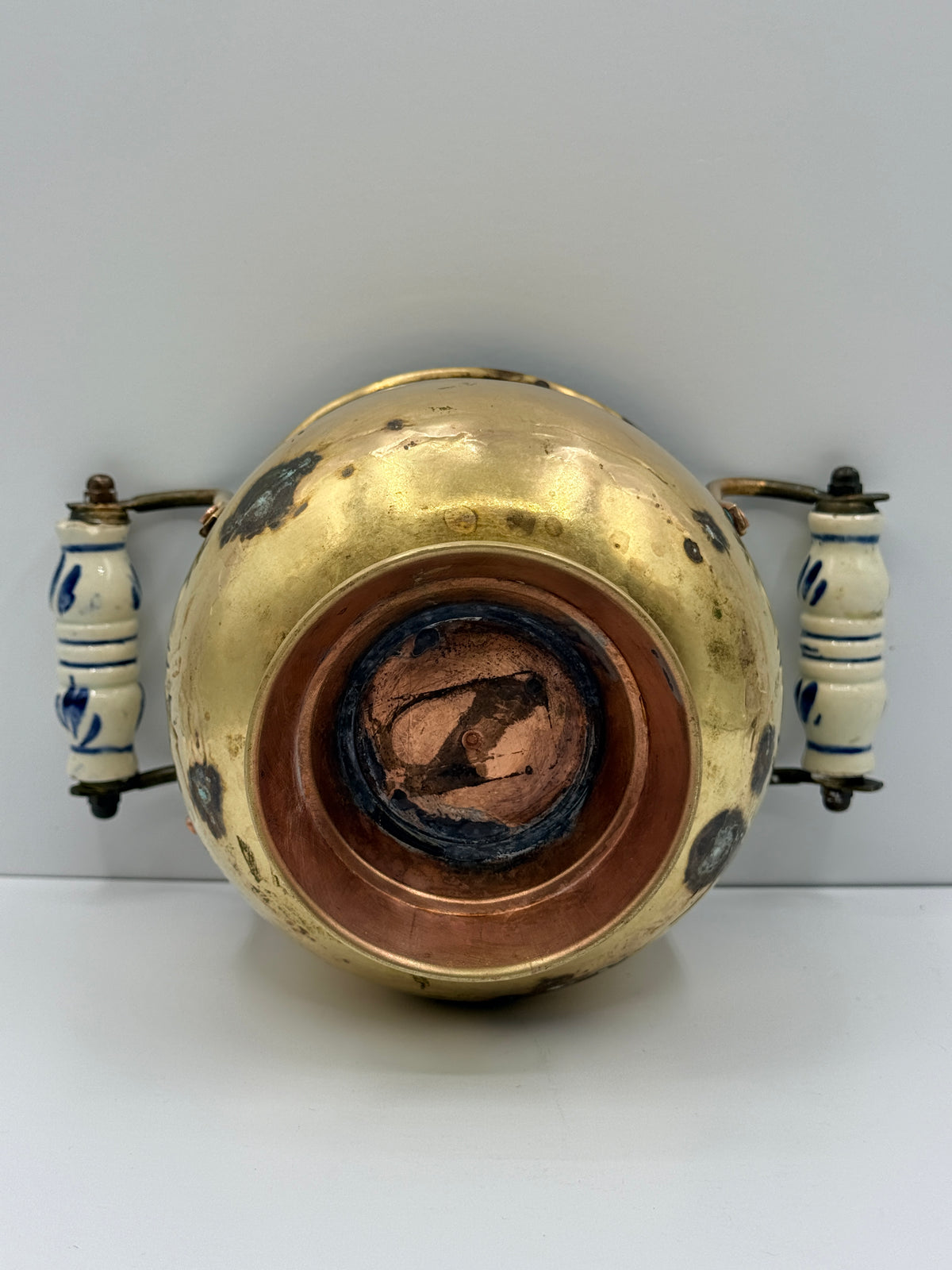 Small Brass Jardiniere with Delft Style Handles