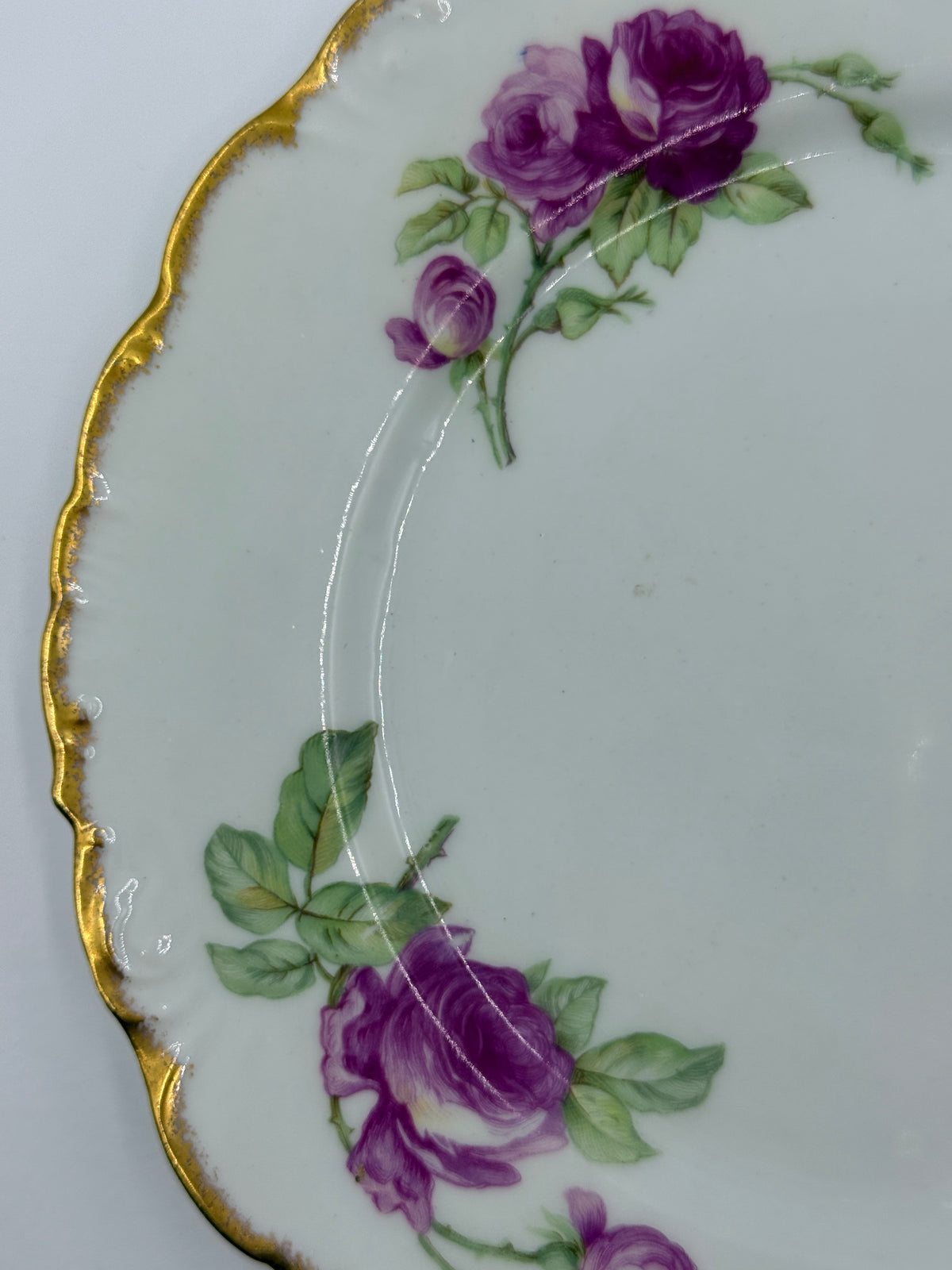 Elite Limoges Pink Rose Scalloped Plate, 7”