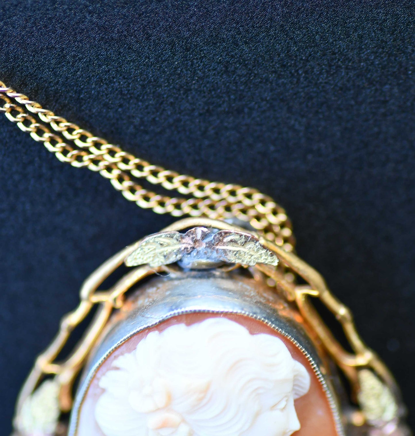 Antique Cameo Pendant Necklace with Floral Detail