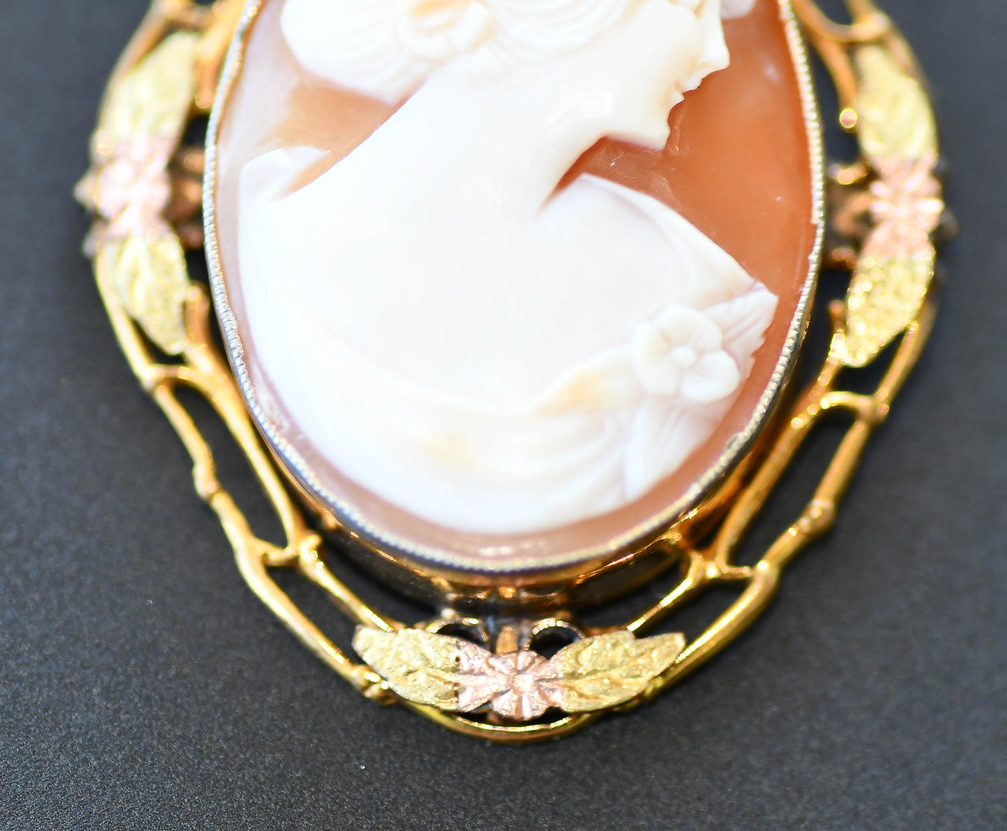 Antique Cameo Pendant Necklace with Floral Detail