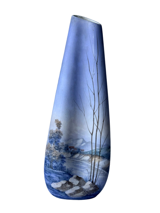 Italian Hand Painted Mid-Century Landscape Vase, 12”