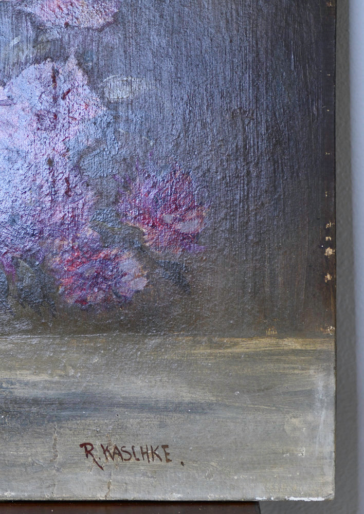 Purple Floral Still Life Vintage Painting, 24” BB Antiques & Imports