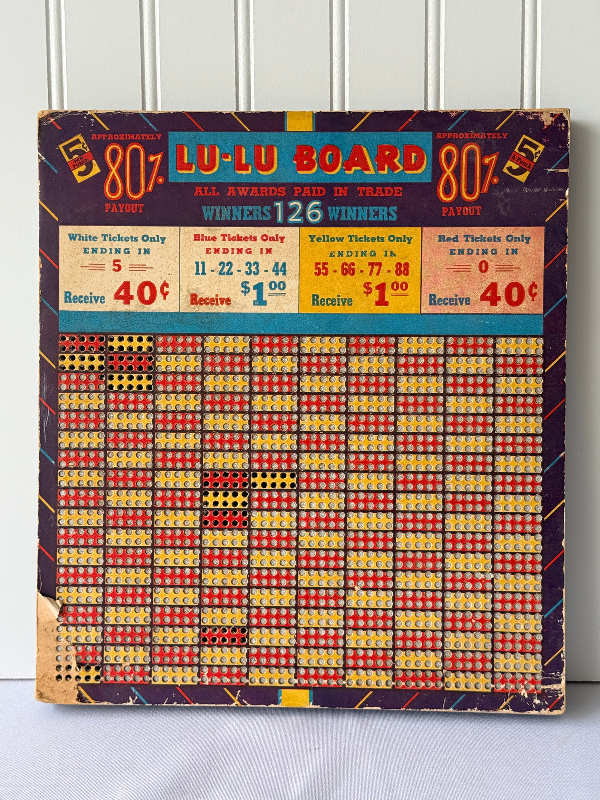 Lu-Lu Ticket Winner Vintage Punch Board