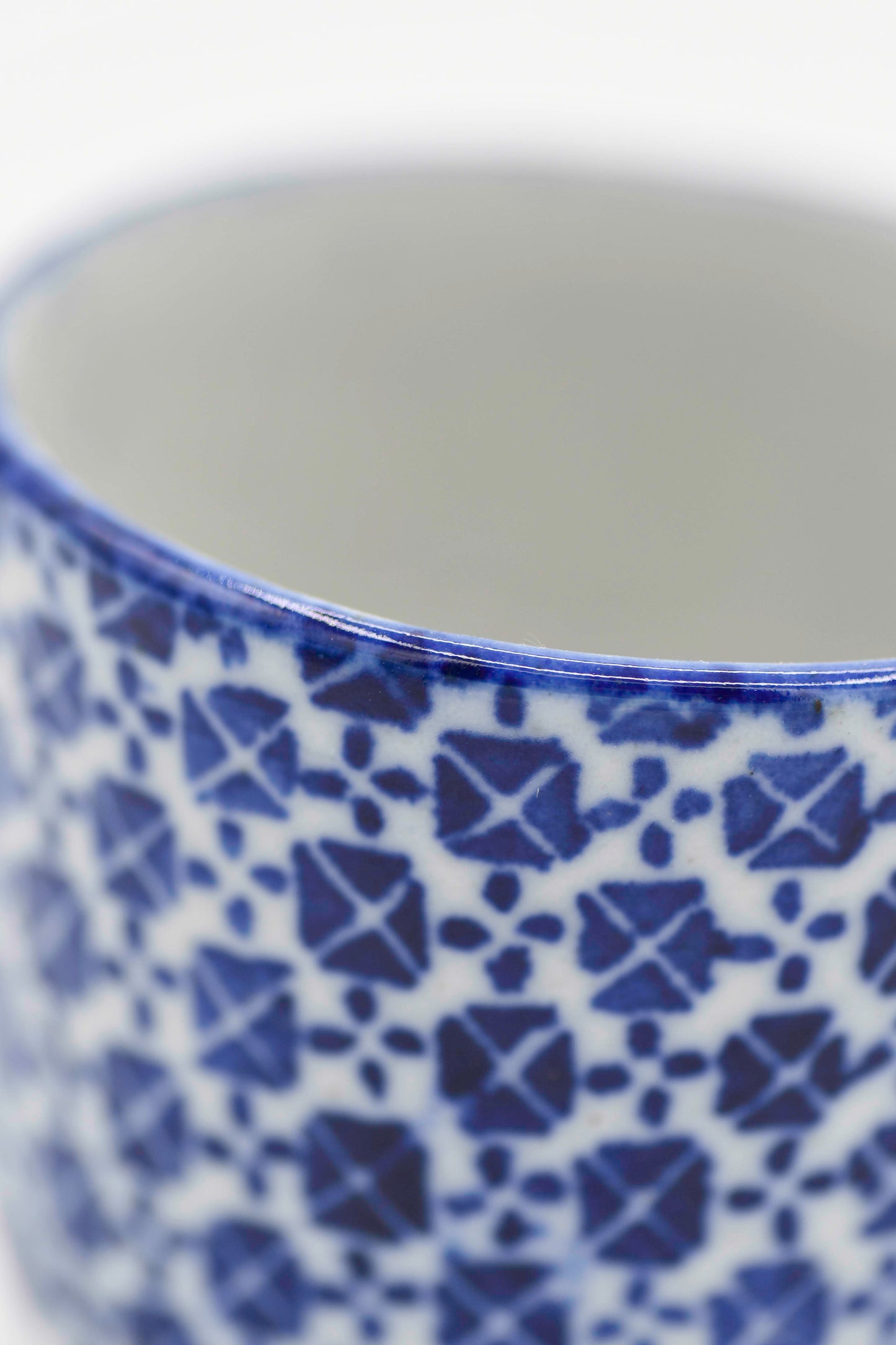 Blue and White Geometric Transfer Teacup