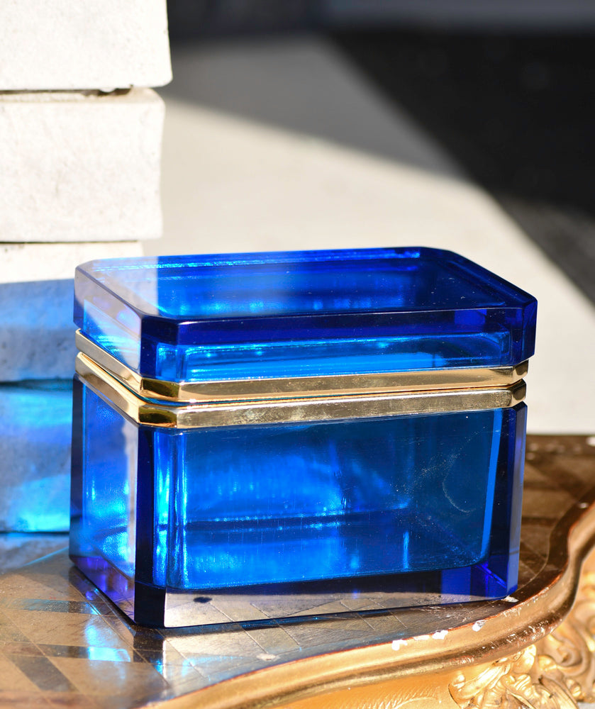 Murano Style Blue Opaline Jewelry Box