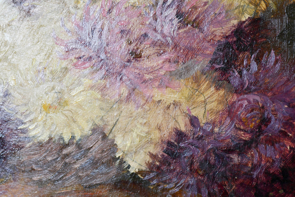 Purple Floral Still Life Vintage Painting, 24” BB Antiques & Imports
