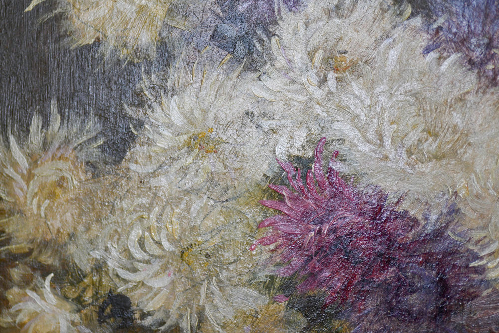 Purple Floral Still Life Vintage Painting, 24” BB Antiques & Imports