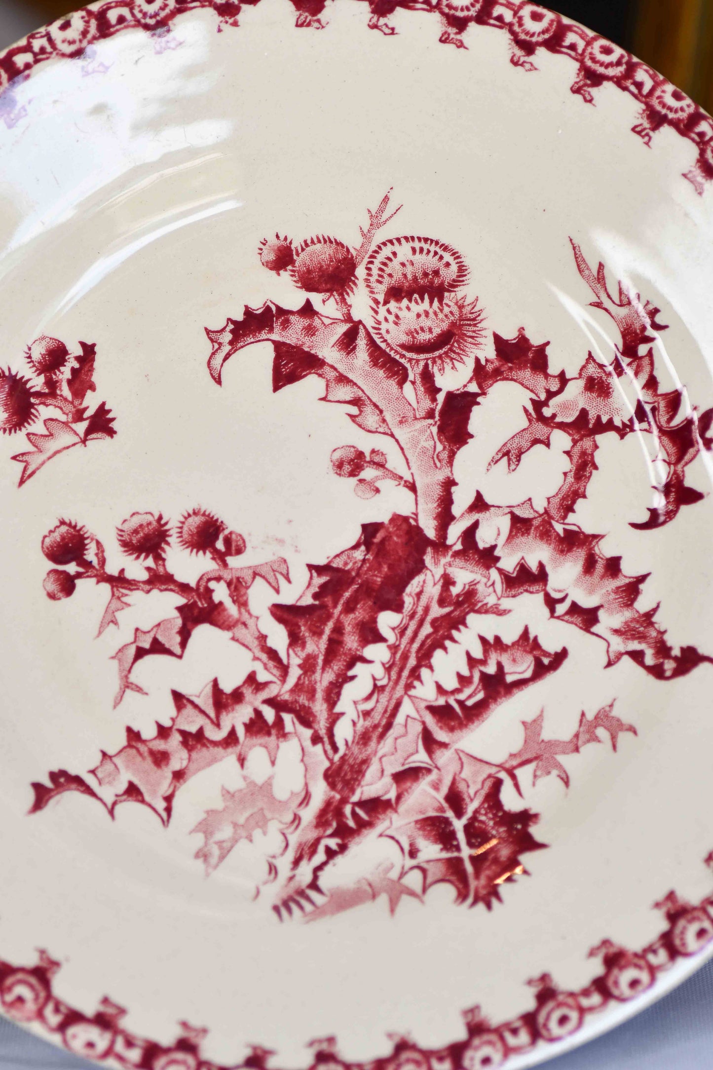 White plate with red floral pattern