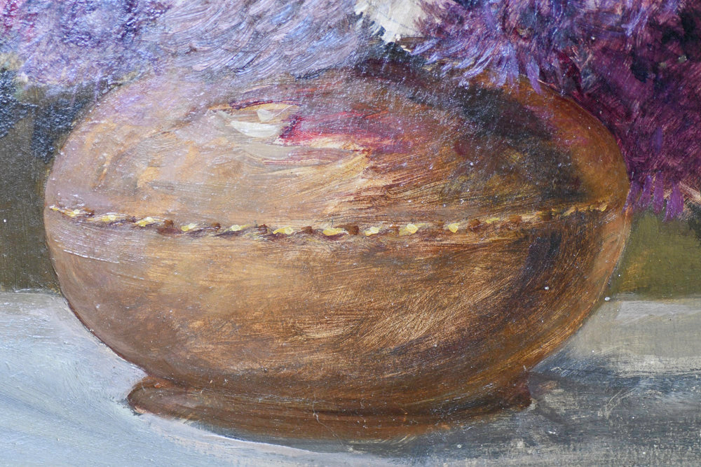 Purple Floral Still Life Vintage Painting, 24” BB Antiques & Imports
