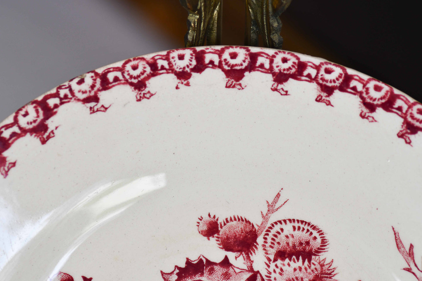 French Chardons Transferware Plate in Red, 8”