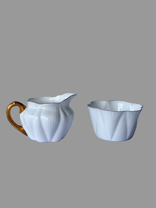Vintage English Shelly White Dainty Sugar Bowl & Creamer