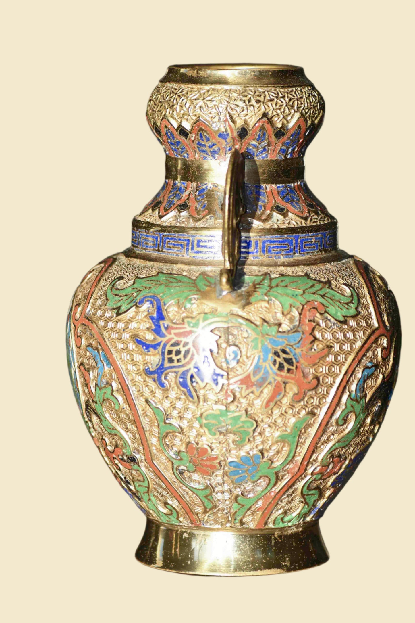 Gold Cloisonne Ornate Decorative Vase, 9"