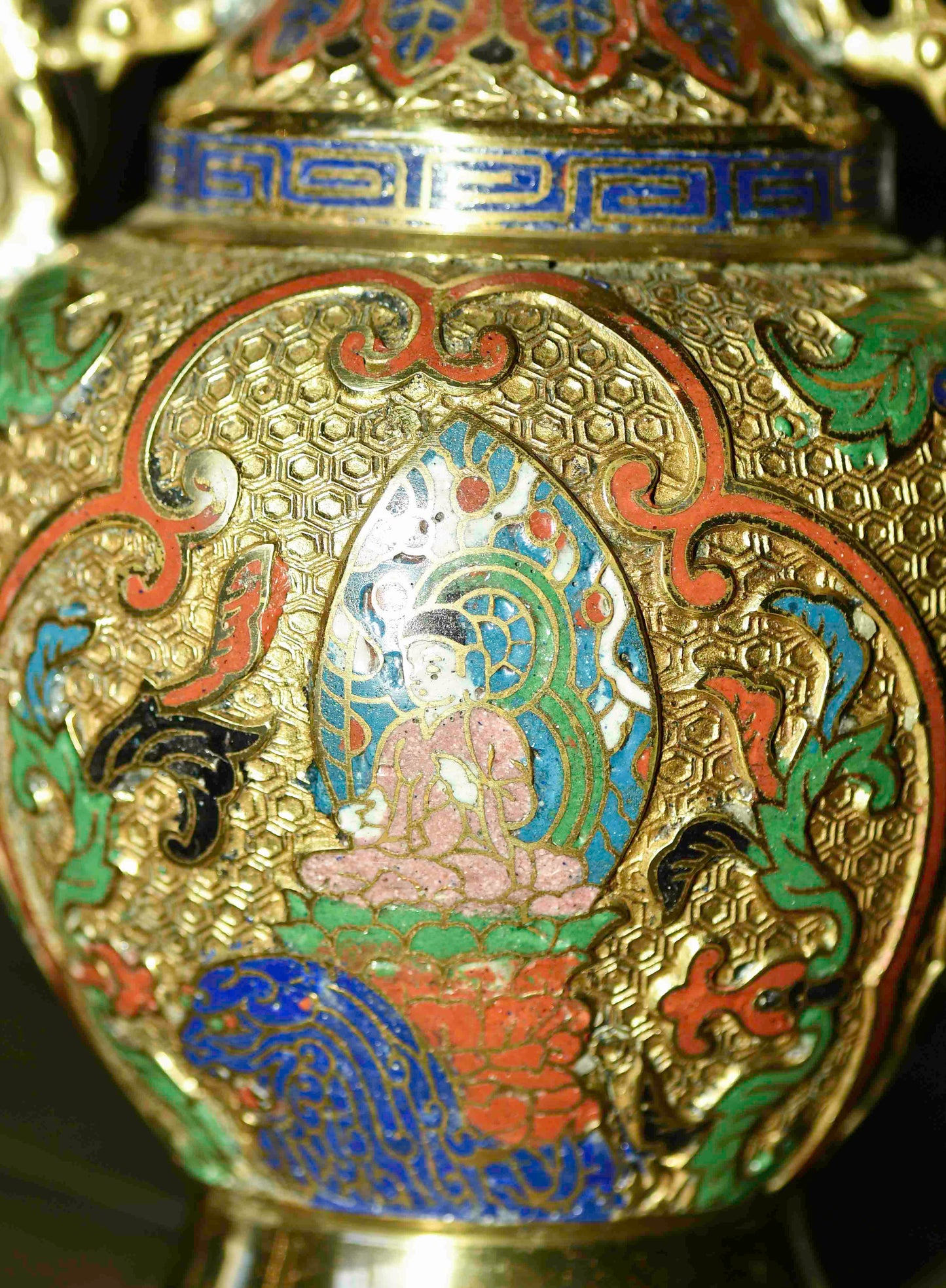 Gold Cloisonne Ornate Decorative Vase, 9"