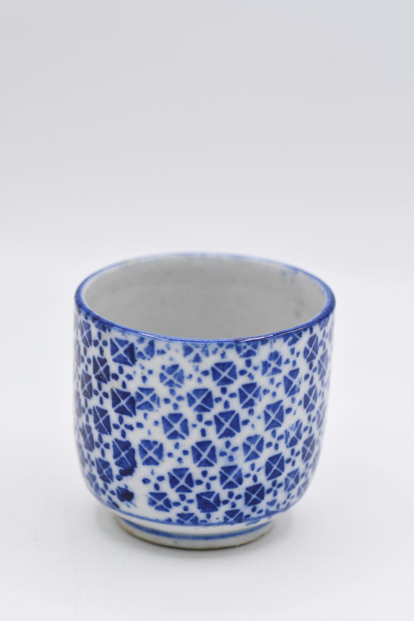 Blue and White Geometric Transfer Teacup