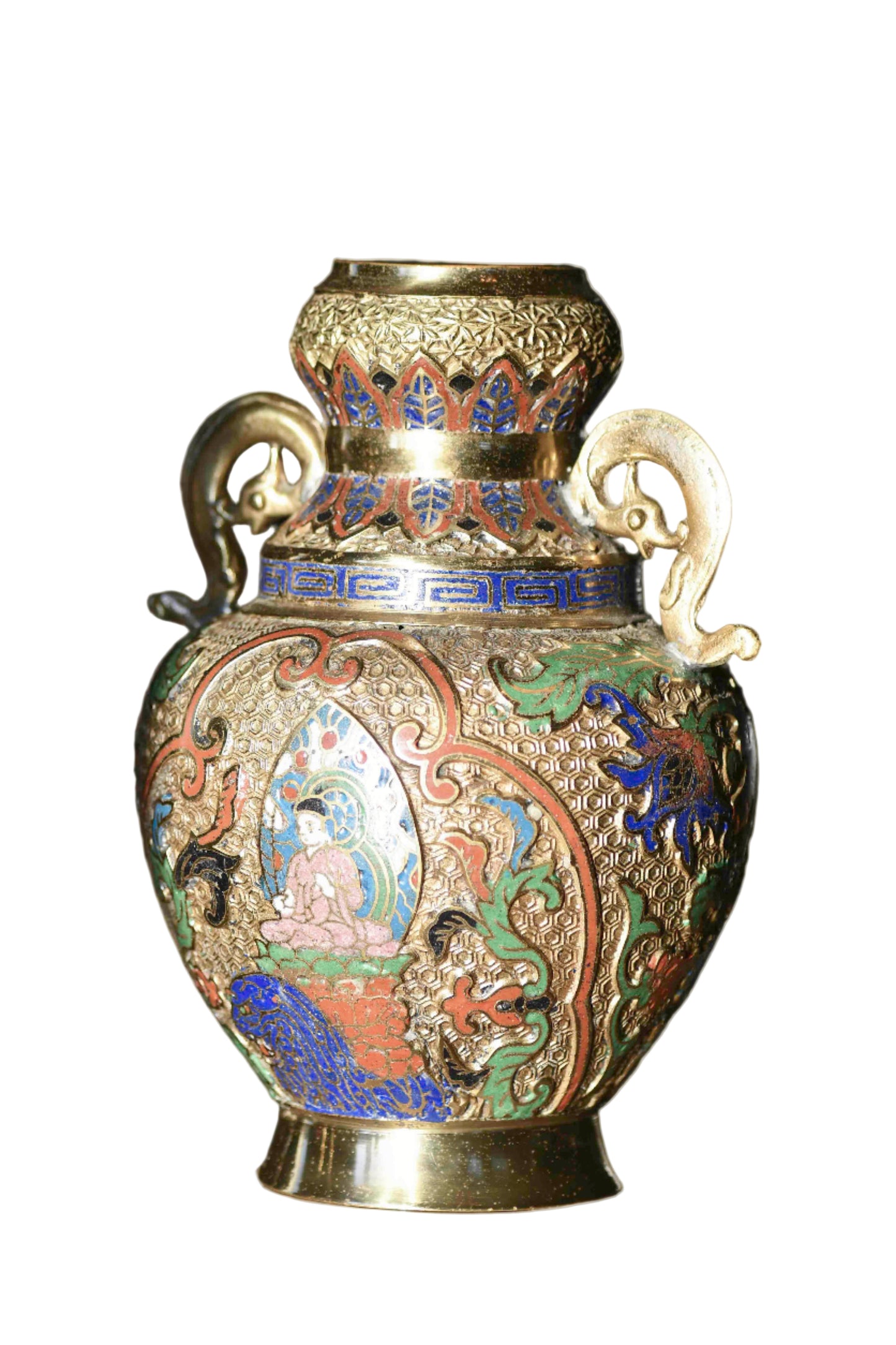 Gold Cloisonne Ornate Decorative Vase, 9"