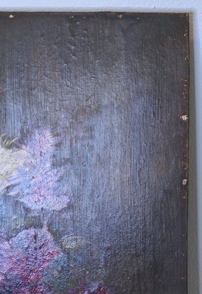 Purple Floral Still Life Vintage Painting, 24” BB Antiques & Imports