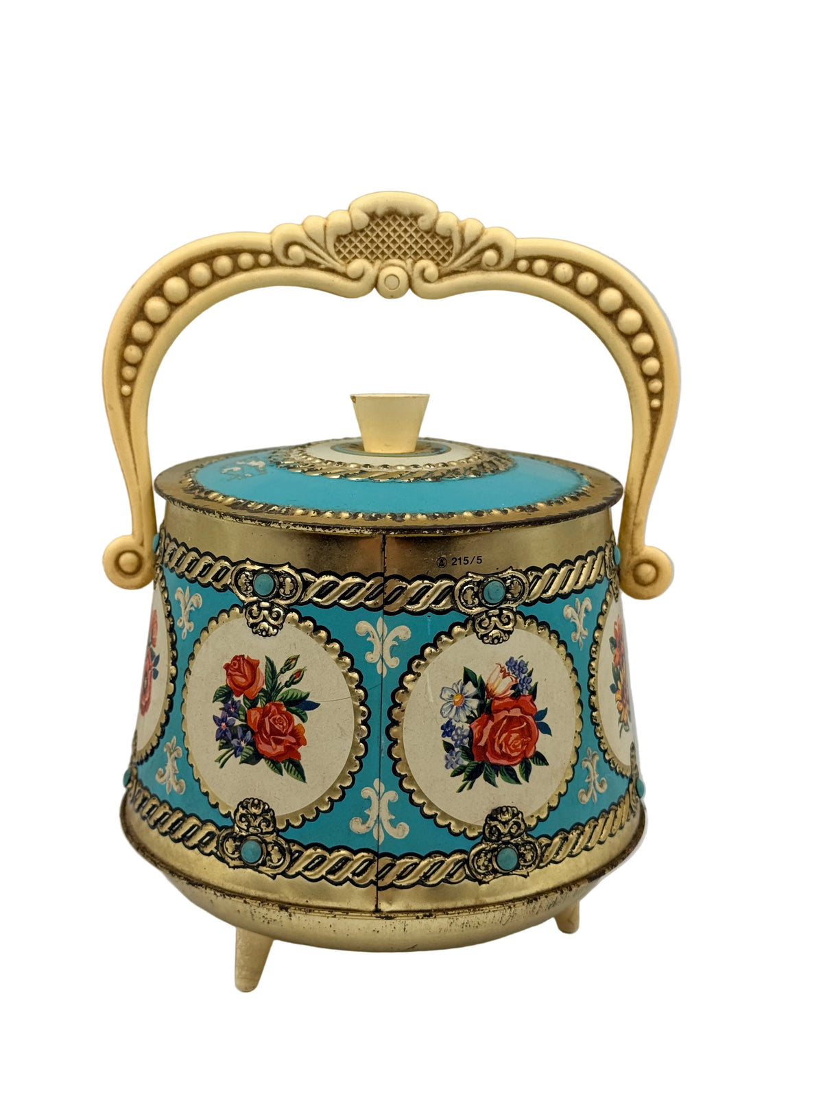 Vintage Mid-Century Floral Tin with Handle