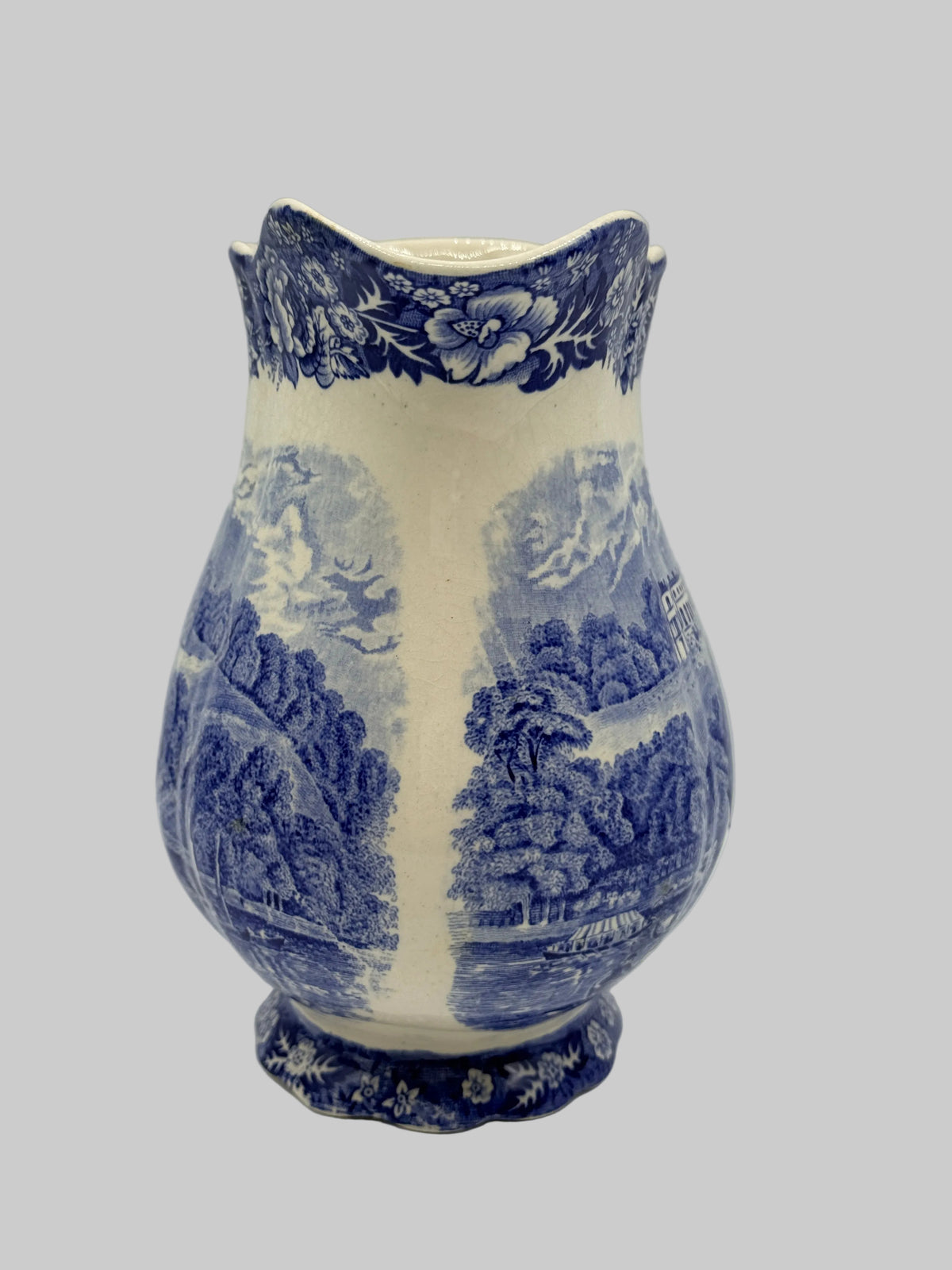 Palissy English Blue & White Park Place Pitcher, 6"
