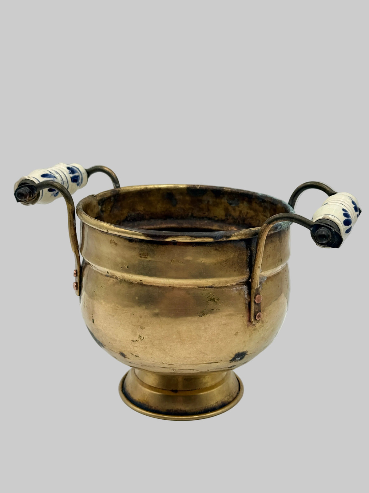 Small Brass Jardiniere with Delft Style Handles