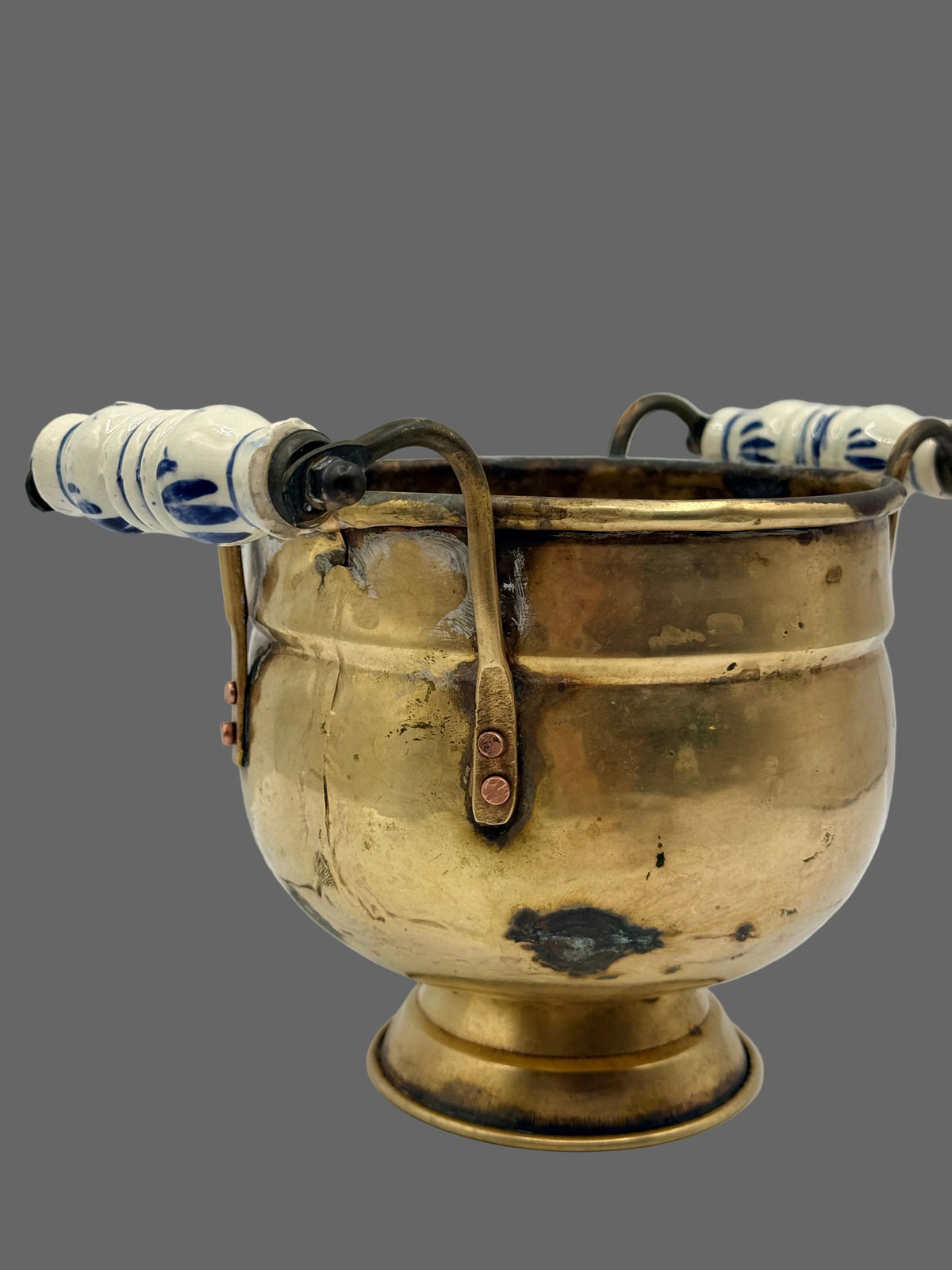 Small Brass Jardiniere with Delft Style Handles