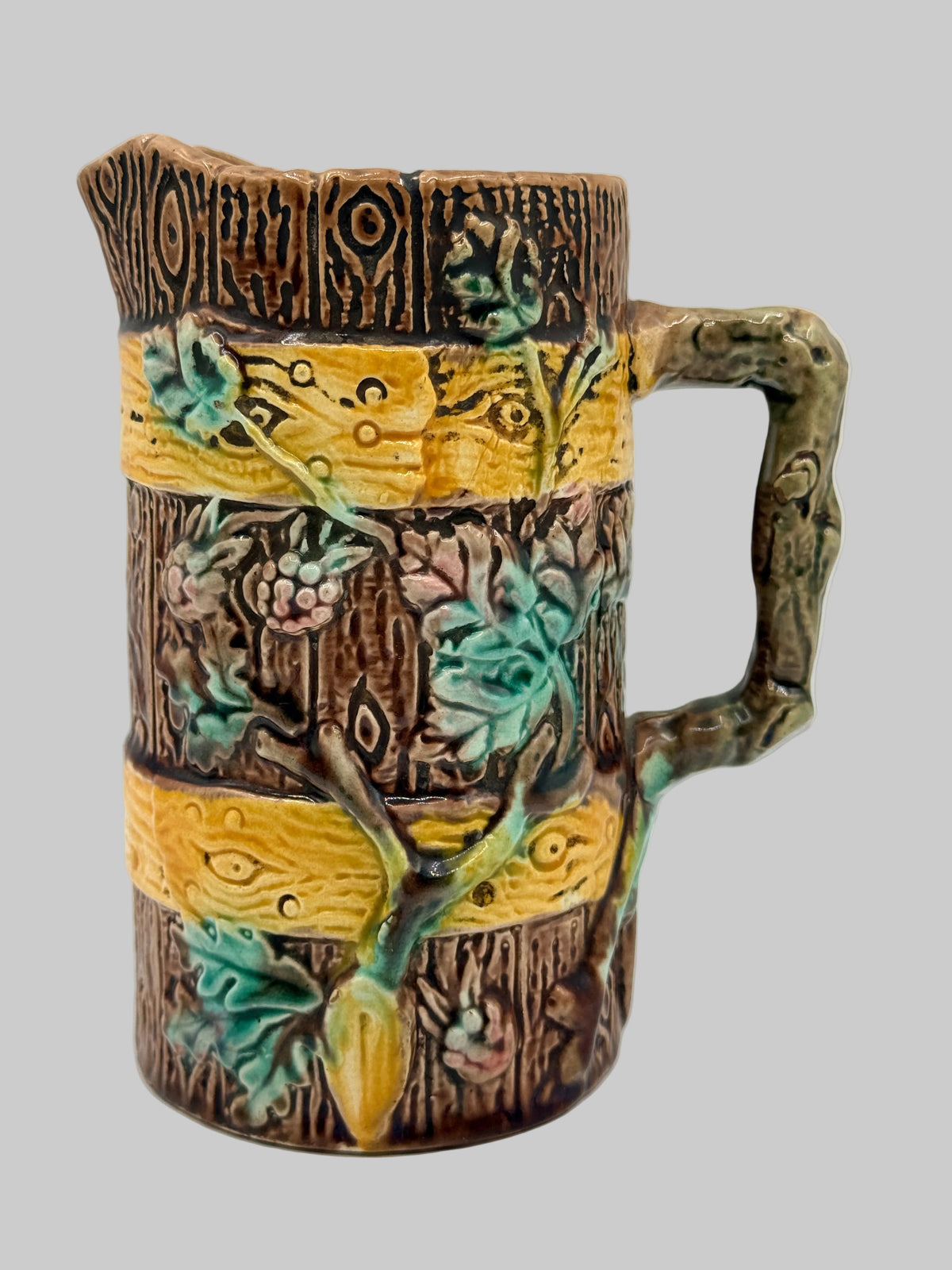 Antique Majolica Small Floral Pitcher