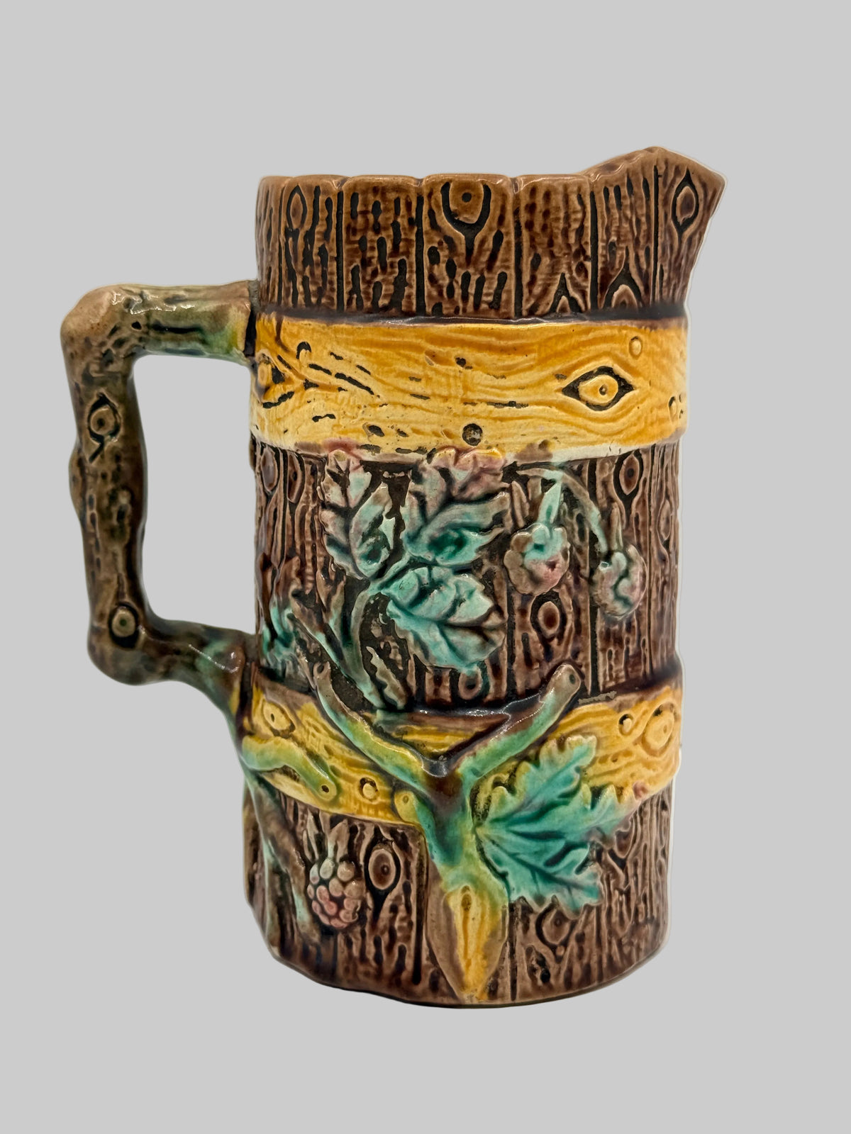 Antique Majolica Small Floral Pitcher