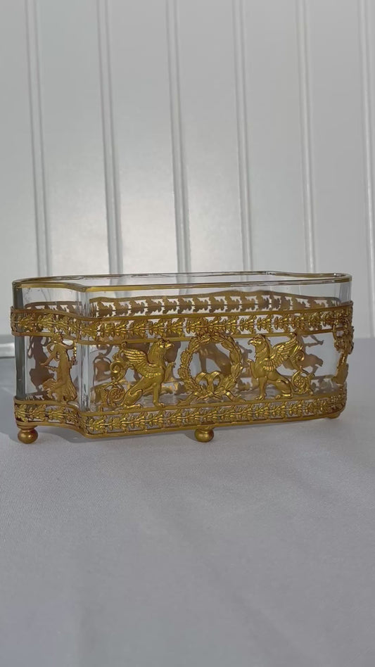 French Neoclassical Gilt Bronze and Crystal Jardiniere Container
