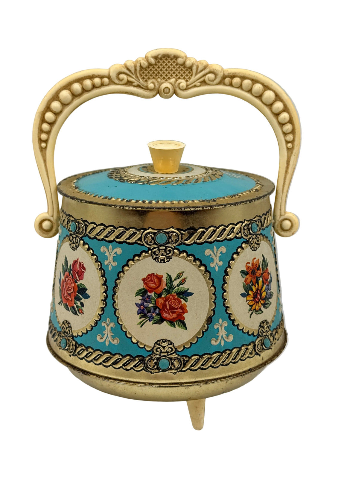 Vintage Mid-Century Floral Tin with Handle